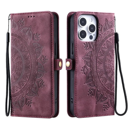 Style 016 For iPhone 14 Pro Case Skin Feel Totem Imprinted Wallet Leather Phone Cover