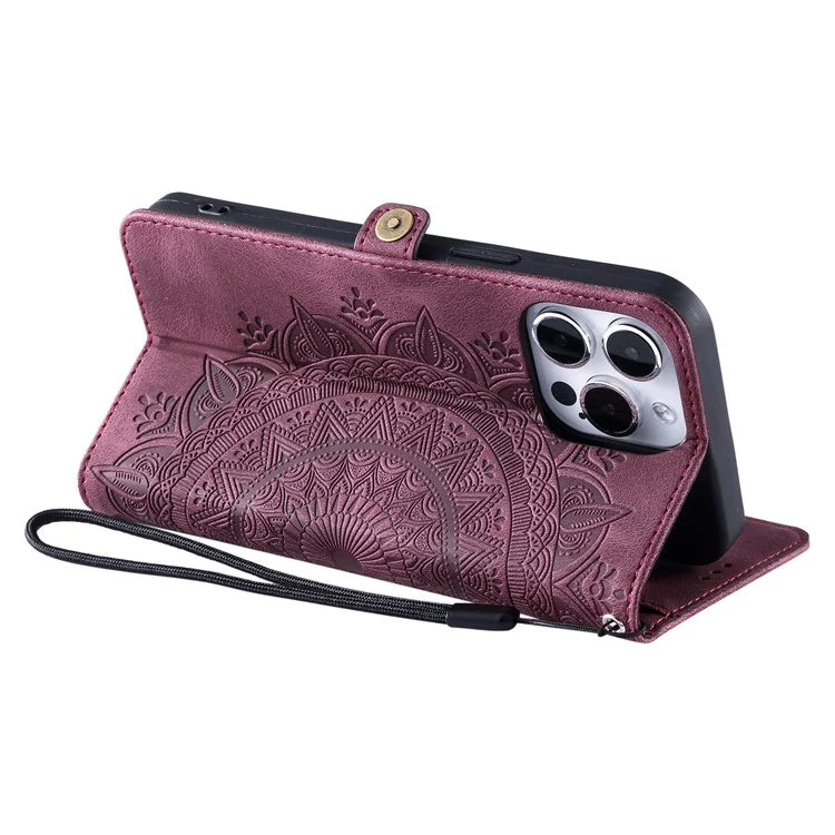 Style 016 For iPhone 14 Pro Case Skin Feel Totem Imprinted Wallet Leather Phone Cover
