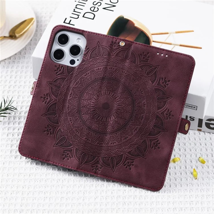 Style 016 For iPhone 14 Pro Case Skin Feel Totem Imprinted Wallet Leather Phone Cover