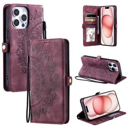 Style 016 For iPhone 14 Pro Case Skin Feel Totem Imprinted Wallet Leather Phone Cover
