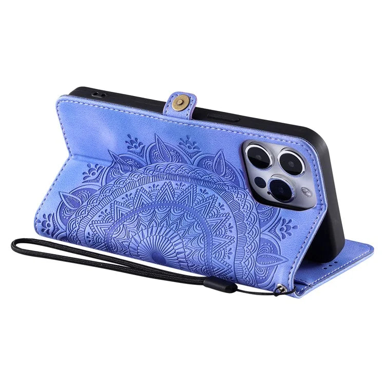 Style 016 For iPhone 14 Pro Case Skin Feel Totem Imprinted Wallet Leather Phone Cover