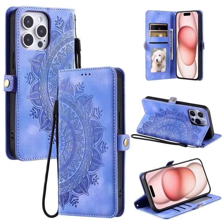 Style 016 For iPhone 14 Pro Case Skin Feel Totem Imprinted Wallet Leather Phone Cover