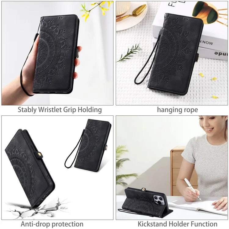 Style 016 For iPhone 14 Pro Case Skin Feel Totem Imprinted Wallet Leather Phone Cover