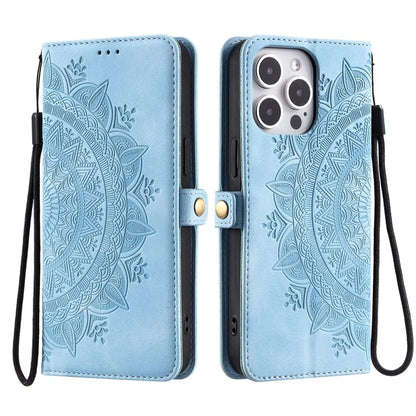 Style 016 For iPhone 14 Pro Case Skin Feel Totem Imprinted Wallet Leather Phone Cover