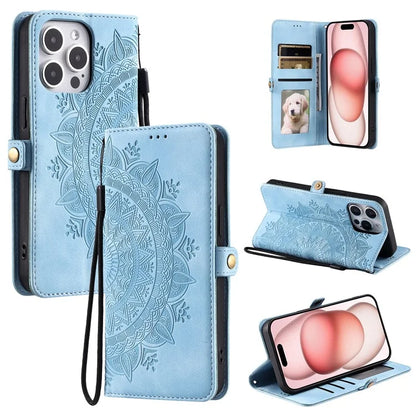Style 016 For iPhone 14 Pro Case Skin Feel Totem Imprinted Wallet Leather Phone Cover