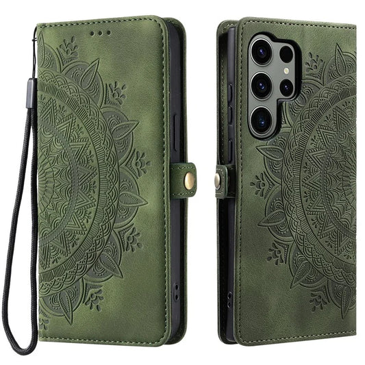 Style 016 For Samsung Galaxy S24 Ultra Case Skin Feel Totem Imprinted Wallet Leather Phone Cover