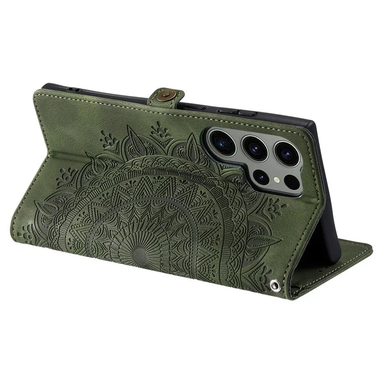 Style 016 For Samsung Galaxy S24 Ultra Case Skin Feel Totem Imprinted Wallet Leather Phone Cover