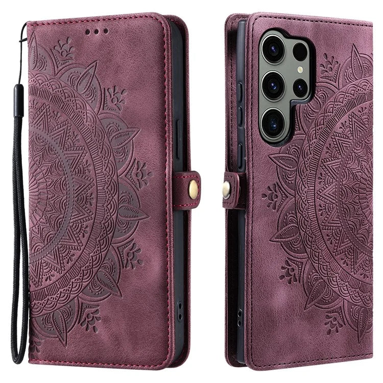 Style 016 For Samsung Galaxy S24 Ultra Case Skin Feel Totem Imprinted Wallet Leather Phone Cover