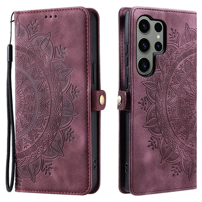 Style 016 For Samsung Galaxy S24 Ultra Case Skin Feel Totem Imprinted Wallet Leather Phone Cover