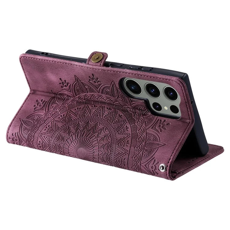 Style 016 For Samsung Galaxy S24 Ultra Case Skin Feel Totem Imprinted Wallet Leather Phone Cover