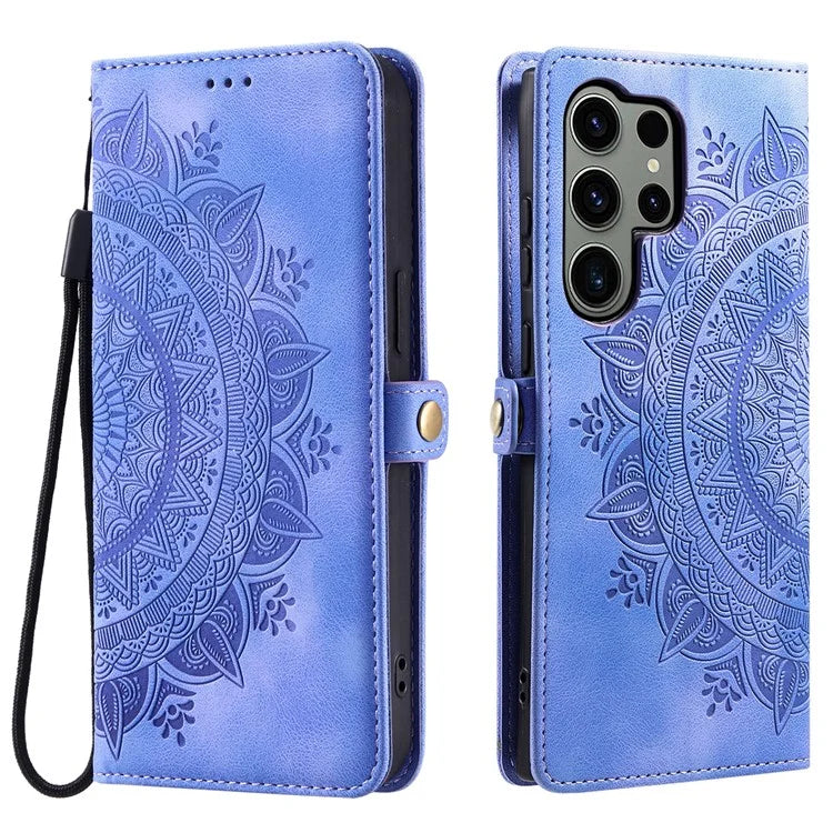 Style 016 For Samsung Galaxy S24 Ultra Case Skin Feel Totem Imprinted Wallet Leather Phone Cover