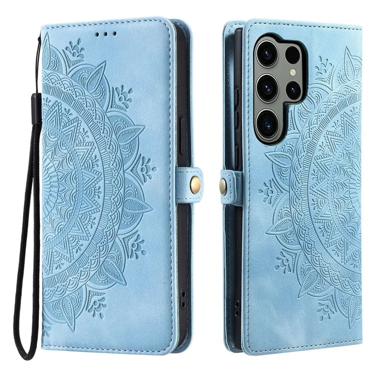 Style 016 For Samsung Galaxy S24 Ultra Case Skin Feel Totem Imprinted Wallet Leather Phone Cover