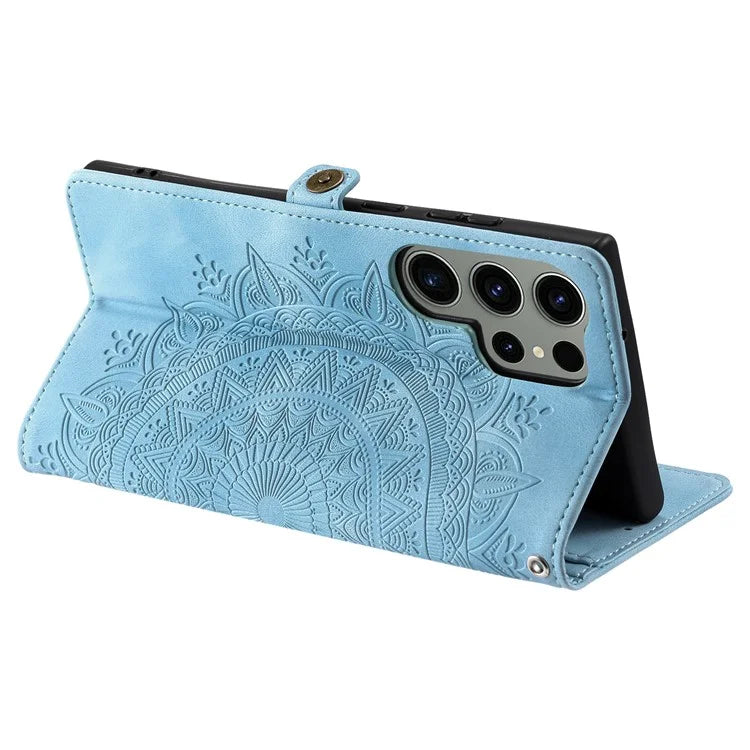 Style 016 For Samsung Galaxy S24 Ultra Case Skin Feel Totem Imprinted Wallet Leather Phone Cover