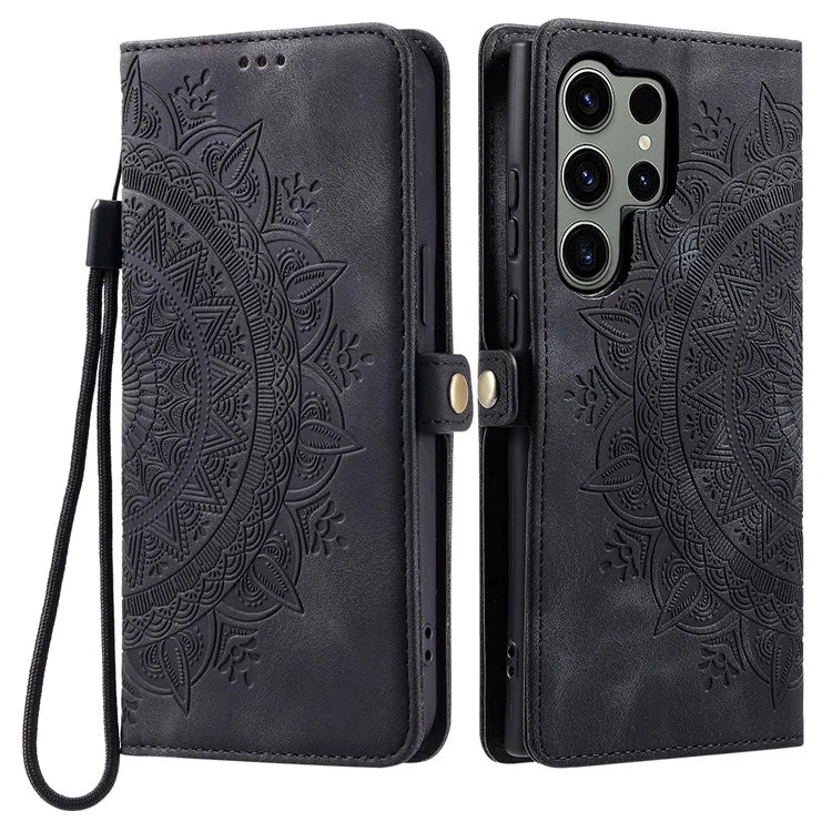 Style 016 For Samsung Galaxy S24 Ultra Case Skin Feel Totem Imprinted Wallet Leather Phone Cover