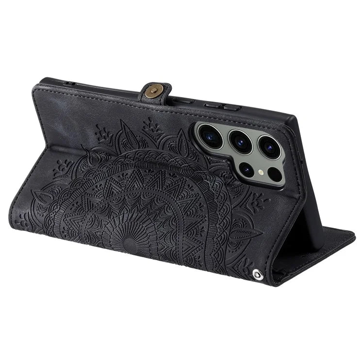 Style 016 For Samsung Galaxy S24 Ultra Case Skin Feel Totem Imprinted Wallet Leather Phone Cover