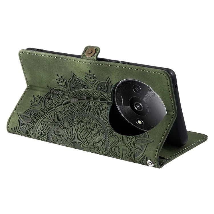 Style 016 For Xiaomi Poco C61 4G / Redmi A3 4G Case Skin Feel Totem Imprinted Wallet Leather Phone Cover