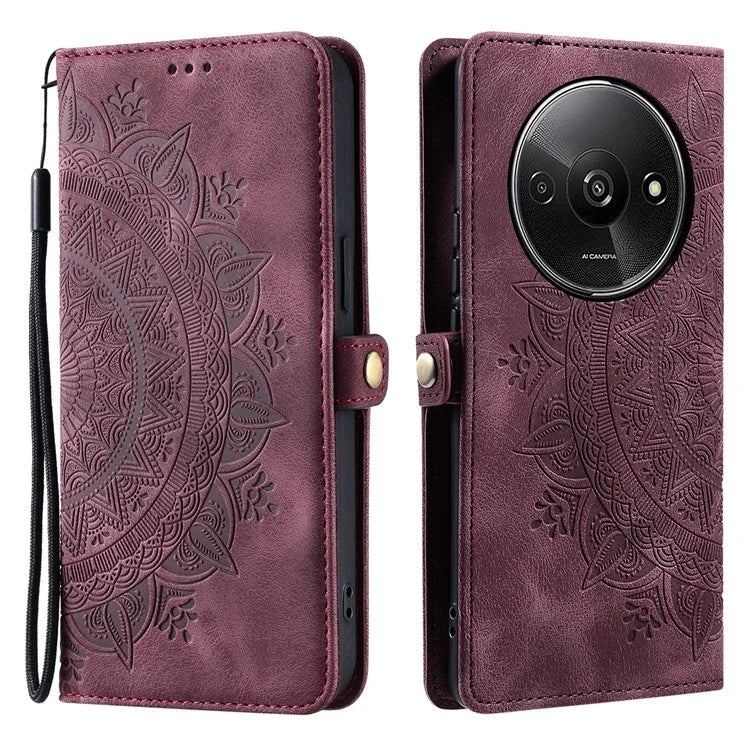 Style 016 For Xiaomi Poco C61 4G / Redmi A3 4G Case Skin Feel Totem Imprinted Wallet Leather Phone Cover