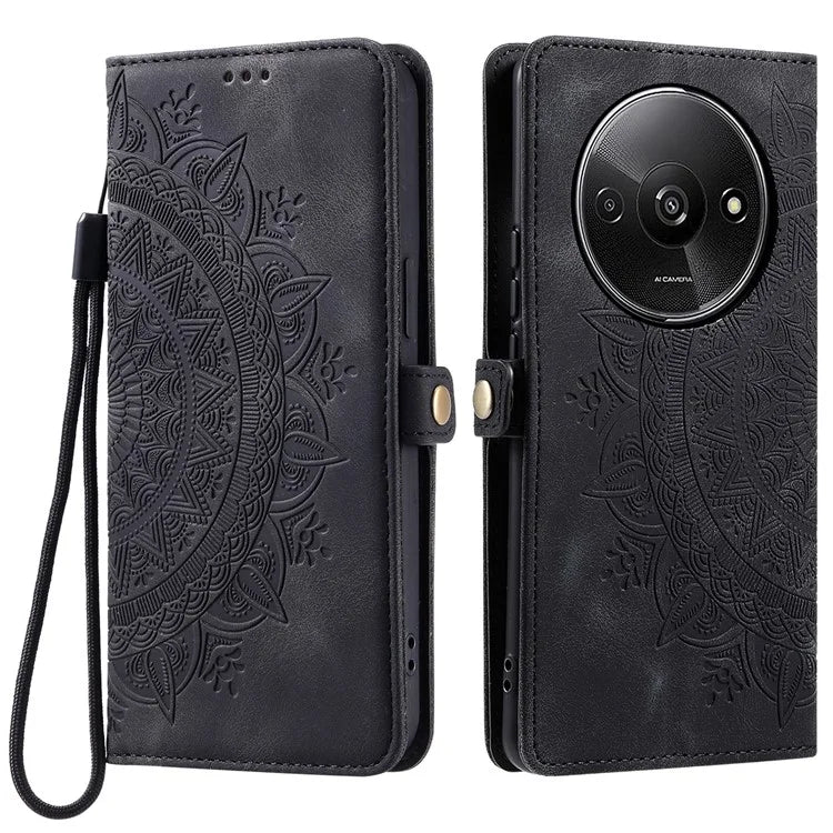 Style 016 For Xiaomi Poco C61 4G / Redmi A3 4G Case Skin Feel Totem Imprinted Wallet Leather Phone Cover
