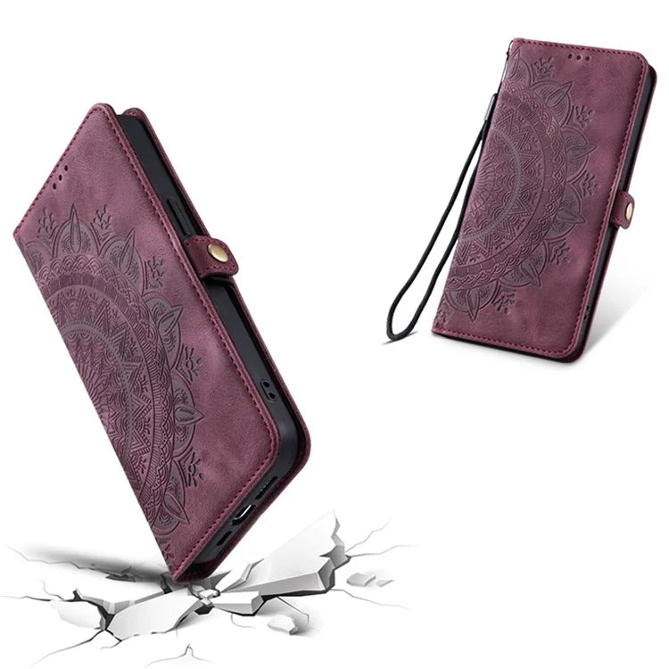 Style 016 For Samsung Galaxy A25 5G (Global) (161.0 x 76.5 x 8.3mm) Case Skin Feel Totem Imprinted Wallet Leather Phone Cover