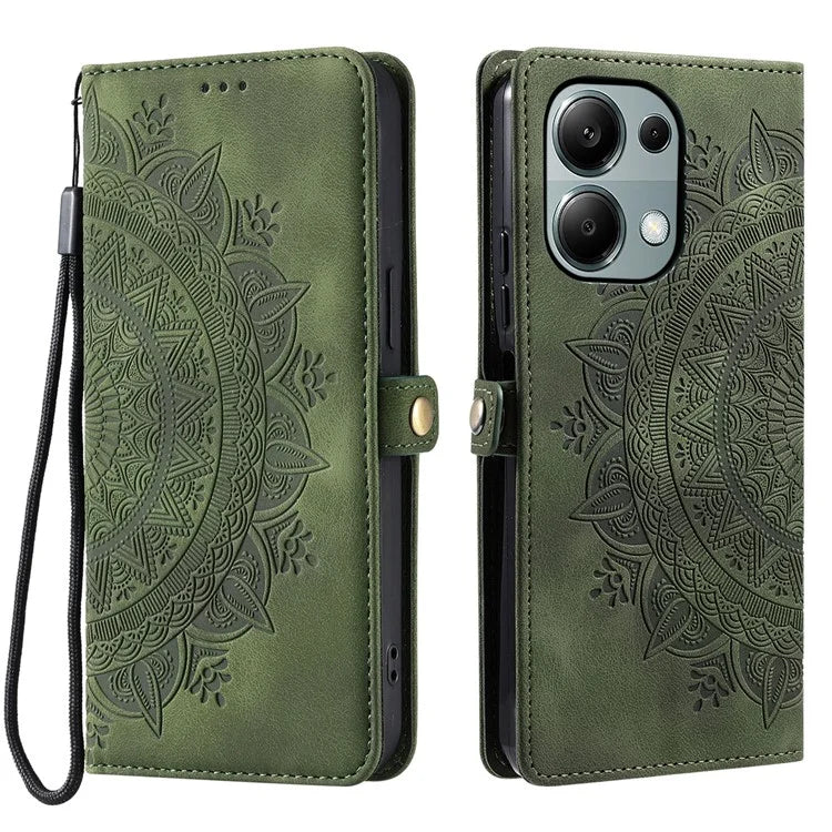 Style 016 For Xiaomi Poco M6 Pro 4G / Redmi Note 13 Pro 4G Case Skin Feel Totem Imprinted Wallet Leather Phone Cover