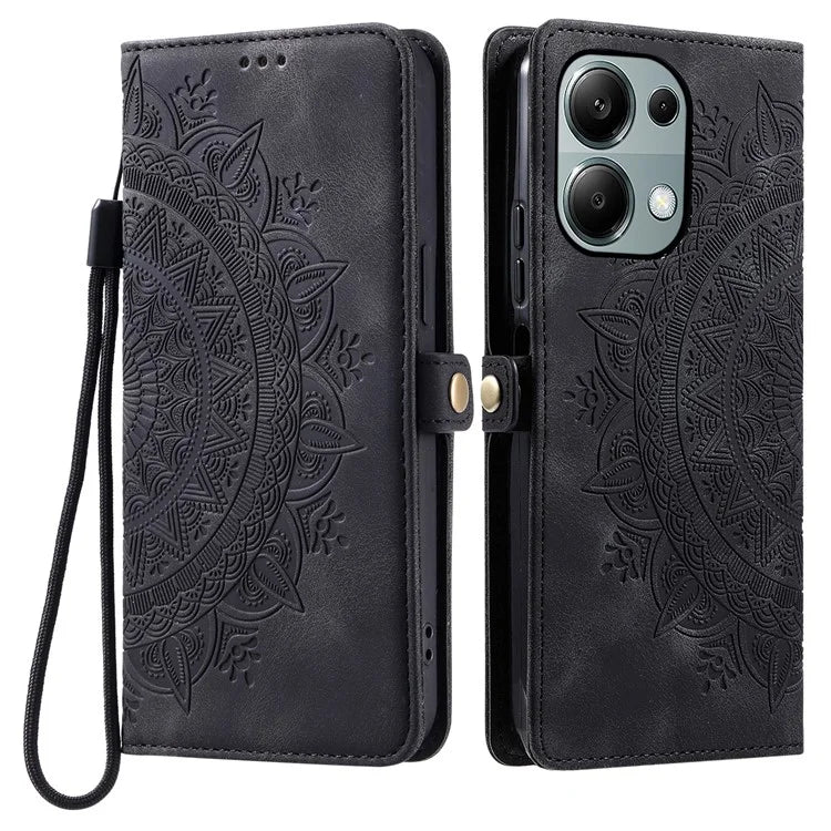 Style 016 For Xiaomi Poco M6 Pro 4G / Redmi Note 13 Pro 4G Case Skin Feel Totem Imprinted Wallet Leather Phone Cover