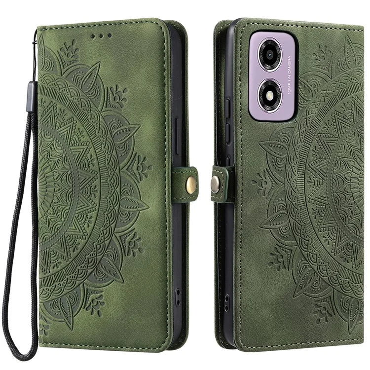 Style 016 For Motorola Moto E14 4G / G24 4G / G04 4G Case Skin Feel Totem Imprinted Wallet Leather Phone Cover