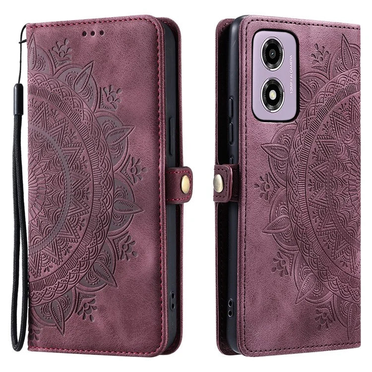 Style 016 For Motorola Moto E14 4G / G24 4G / G04 4G Case Skin Feel Totem Imprinted Wallet Leather Phone Cover