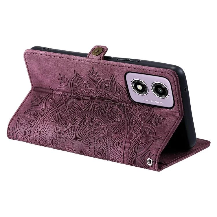 Style 016 For Motorola Moto E14 4G / G24 4G / G04 4G Case Skin Feel Totem Imprinted Wallet Leather Phone Cover