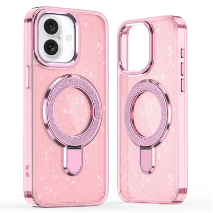 For iPhone 16 Plus Case Glitter Design TPU+PC Kickstand Phone Protector