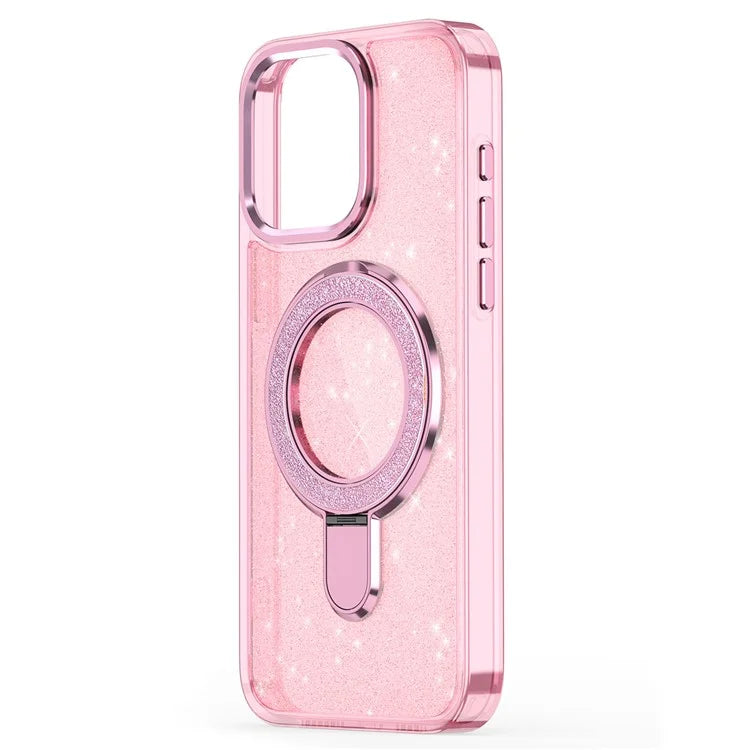 For iPhone 16 Plus Case Glitter Design TPU+PC Kickstand Phone Protector