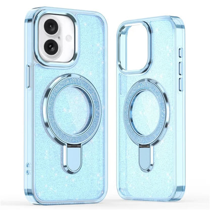 For iPhone 16 Plus Case Glitter Design TPU+PC Kickstand Phone Protector