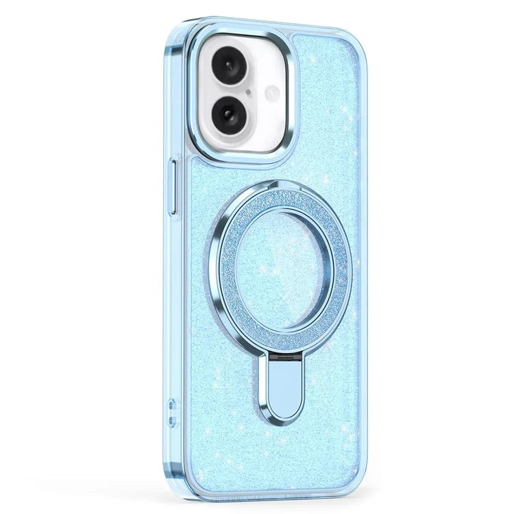 For iPhone 16 Plus Case Glitter Design TPU+PC Kickstand Phone Protector