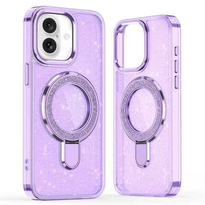 For iPhone 16 Plus Case Glitter Design TPU+PC Kickstand Phone Protector
