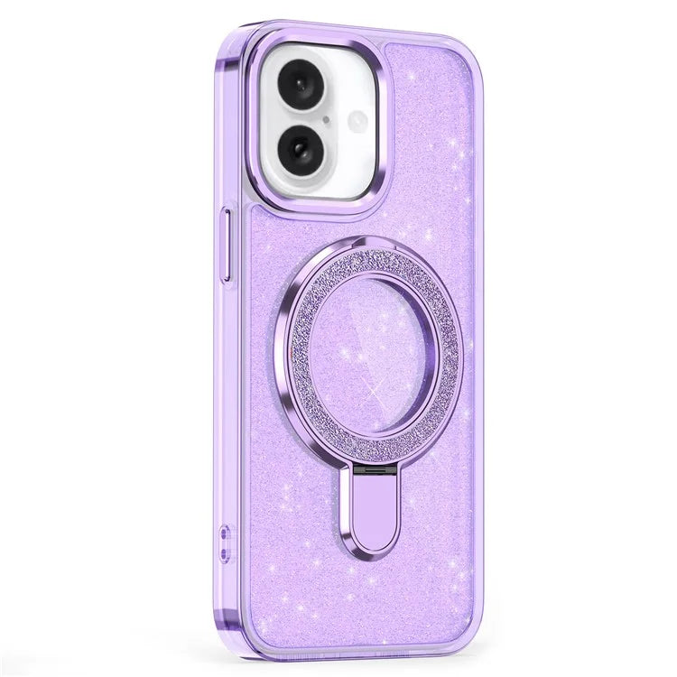 For iPhone 16 Plus Case Glitter Design TPU+PC Kickstand Phone Protector
