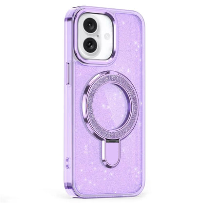 For iPhone 16 Plus Case Glitter Design TPU+PC Kickstand Phone Protector