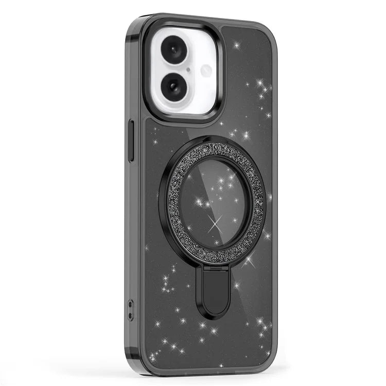 For iPhone 16 Plus Case Glitter Design TPU+PC Kickstand Phone Protector