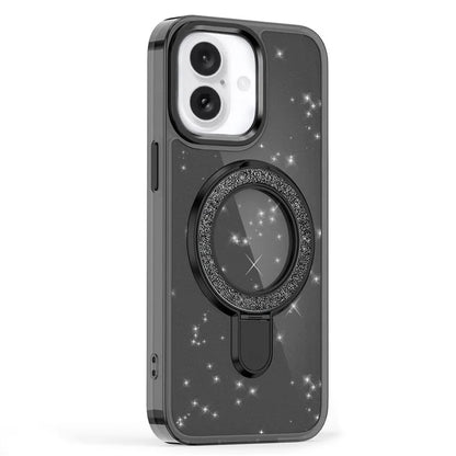 For iPhone 16 Plus Case Glitter Design TPU+PC Kickstand Phone Protector