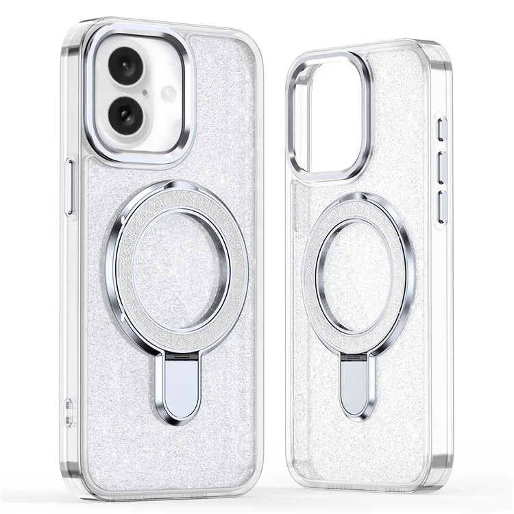 For iPhone 16 Plus Case Glitter Design TPU+PC Kickstand Phone Protector