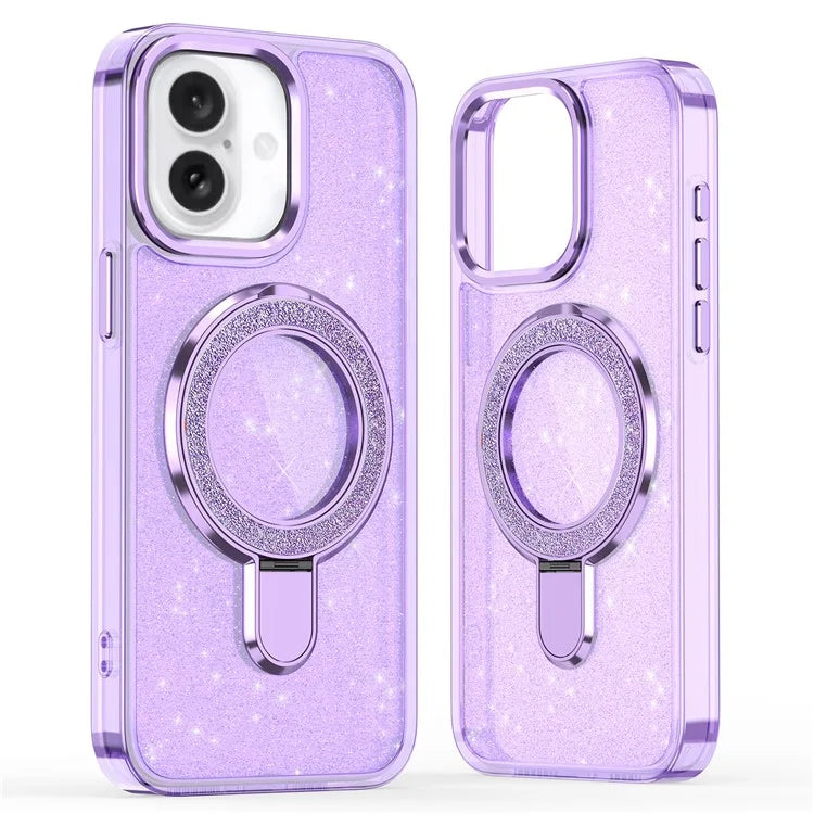 For iPhone 16 Case Glitter Design TPU+PC Kickstand Phone Protector
