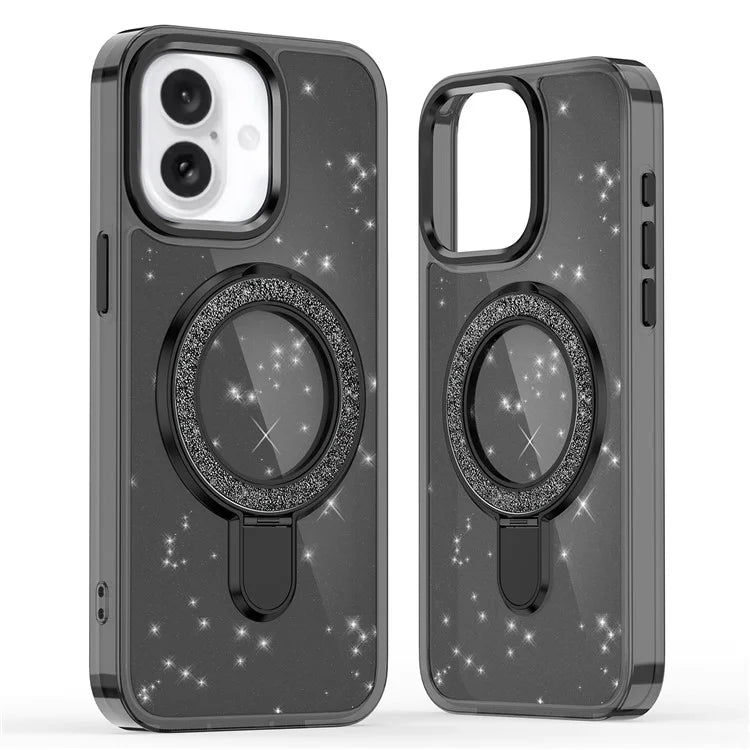 For iPhone 16 Case Glitter Design TPU+PC Kickstand Phone Protector