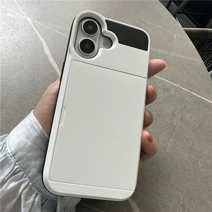 For iPhone 16 Case with Sliding Card Holder PC+TPU Phone Back Cover