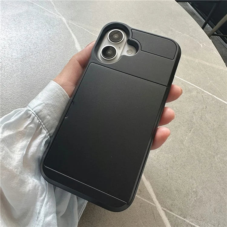 For iPhone 16 Case with Sliding Card Holder PC+TPU Phone Back Cover