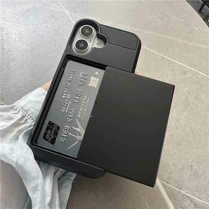 For iPhone 16 Case with Sliding Card Holder PC+TPU Phone Back Cover