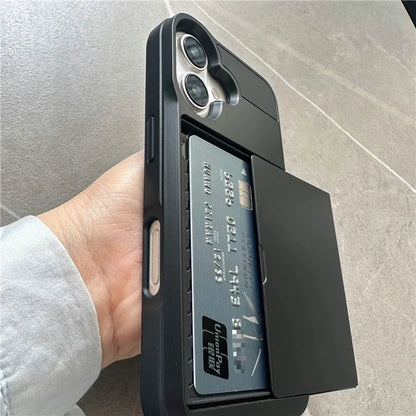 For iPhone 16 Case with Sliding Card Holder PC+TPU Phone Back Cover