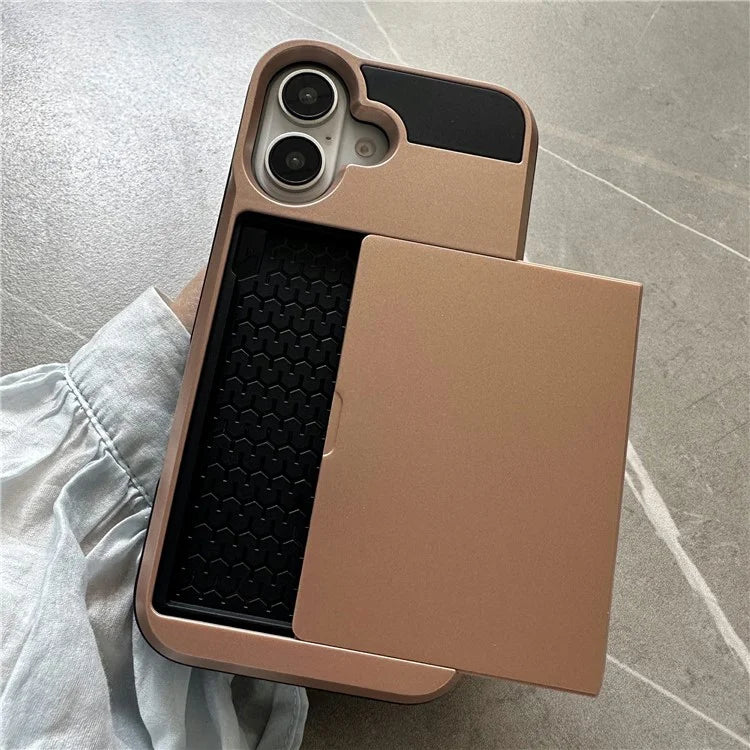 For iPhone 16 Case with Sliding Card Holder PC+TPU Phone Back Cover