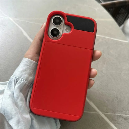 For iPhone 16 Plus Case with Sliding Card Holder PC+TPU Phone Back Cover