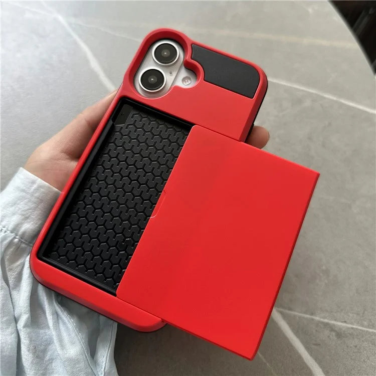 For iPhone 16 Plus Case with Sliding Card Holder PC+TPU Phone Back Cover