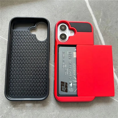 For iPhone 16 Plus Case with Sliding Card Holder PC+TPU Phone Back Cover