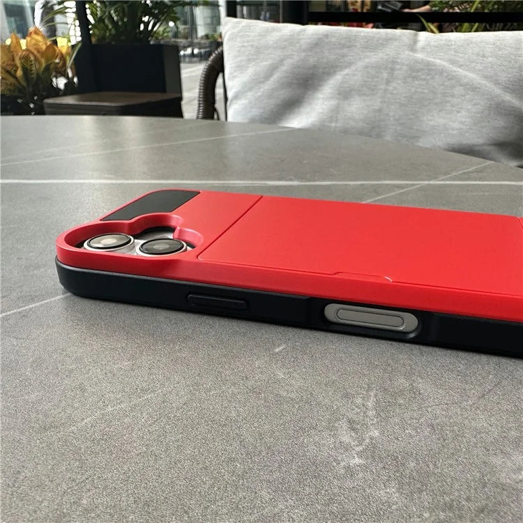 For iPhone 16 Plus Case with Sliding Card Holder PC+TPU Phone Back Cover