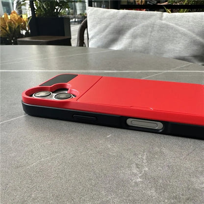 For iPhone 16 Plus Case with Sliding Card Holder PC+TPU Phone Back Cover